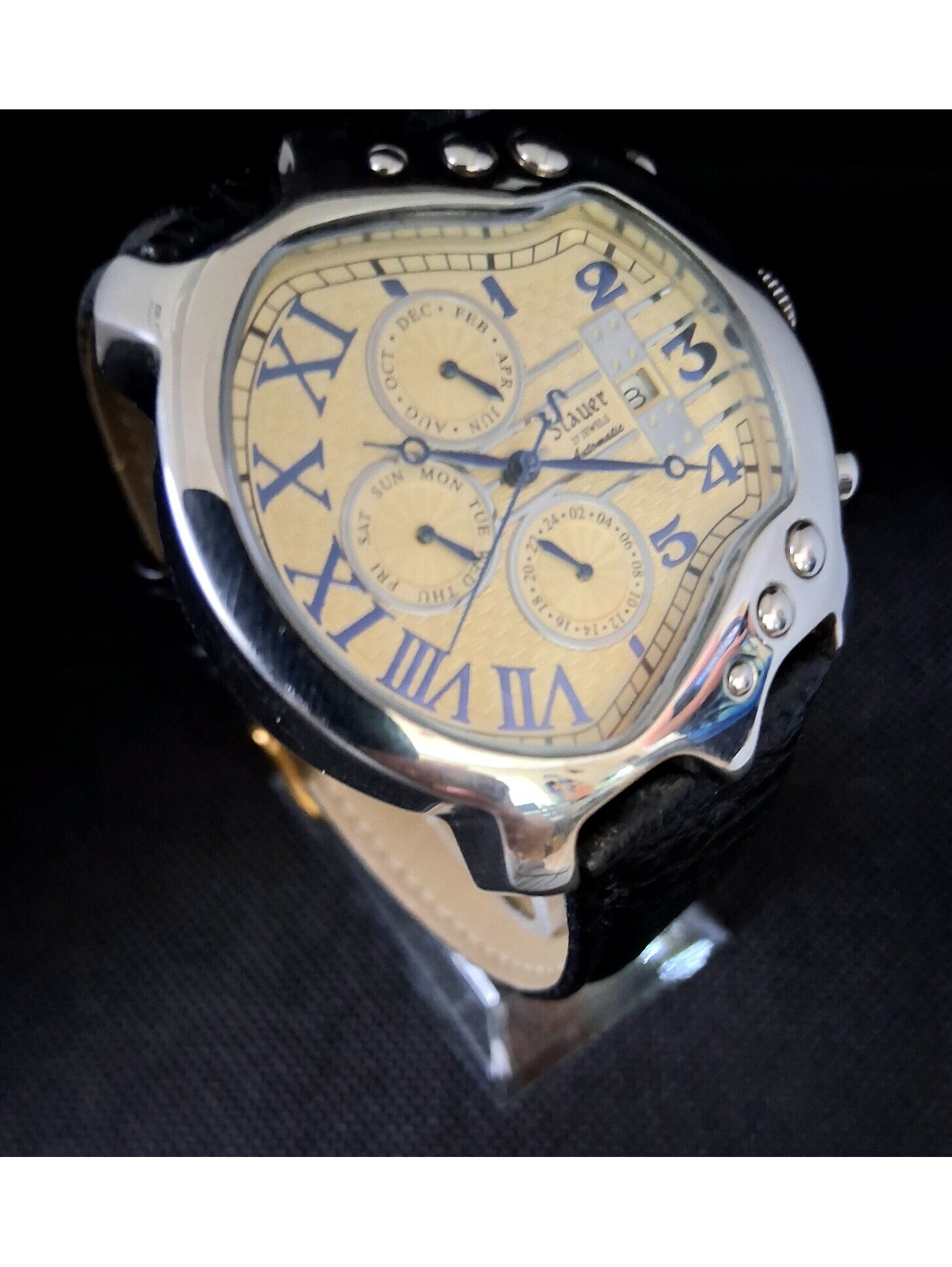 Stauer Guitar Automatic Chronograph Leather Watch Rare